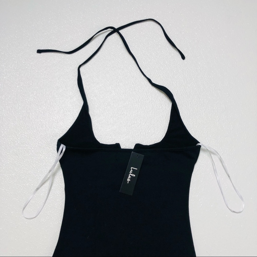Lulus Ready or Notch Black Halter Bodysuit plunge Neckline stretchy knit body XS - Picture 7 of 11
